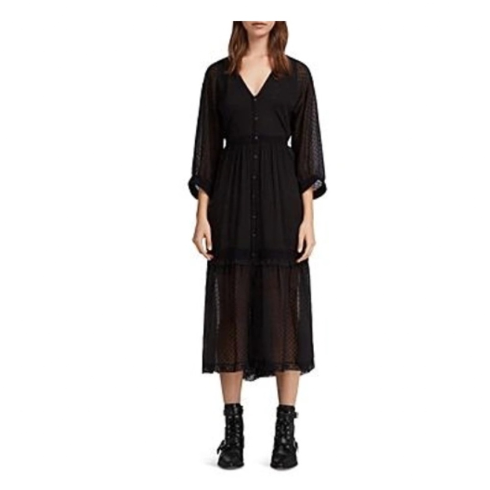 ALLSAINTS Palma Swiss Dot Maxi Dress In Black